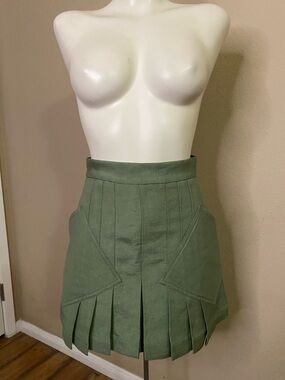 C/MEO Collective Light Sage Green viscose linen pleated fitted skirt S 💚